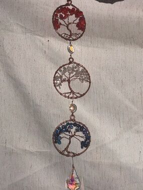 Handmade Tree of Life Hanging Crystal Mobile - Red, White, Blue